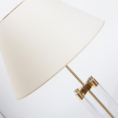 Spanish Hollywood Regency Methacrylate and Brass Table Lamp with Fabric Shade, 1980s-ZFJ-700467