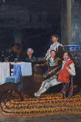 Spanish Interior Scene, the Party, 20th-century, Oil on Board, Framed-AOI-1189429