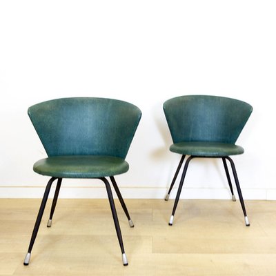 Spanish Iron and Green Skai Club Chairs, 1960s, Set of 2-CQZ-737601