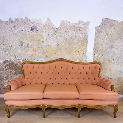 Spanish Neoclassical Upholstered & Walnut Sofa, 1930s-CQZ-812074