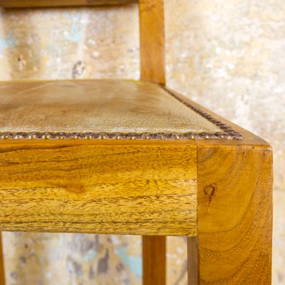 Spanish Oak and Leather Stool, 1990s-CQZ-823286