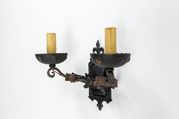 Spanish Outdoor Wall Lanterns in Wrought Iron, 1960, Set of 2-RIU-1142306