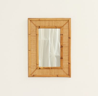 Spanish Rattan and Cane Wall Mirror, 1970s-UB-1806155