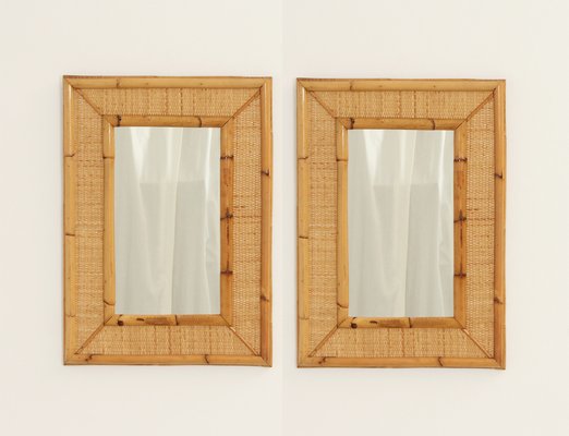 Spanish Rattan and Cane Wall Mirror, 1970s-UB-1806155