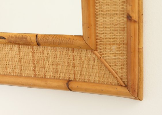 Spanish Rattan and Cane Wall Mirror, 1970s-UB-1806155