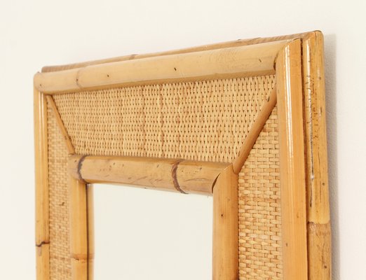 Spanish Rattan and Cane Wall Mirror, 1970s-UB-1806155