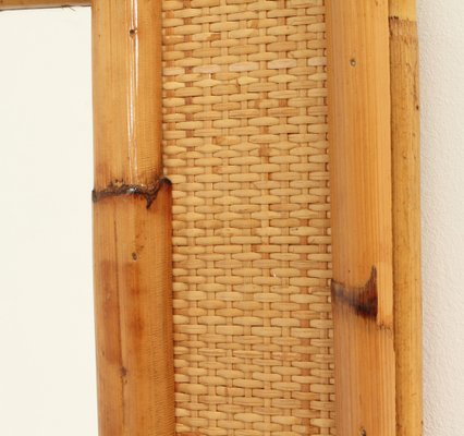 Spanish Rattan and Cane Wall Mirror, 1970s-UB-1806155