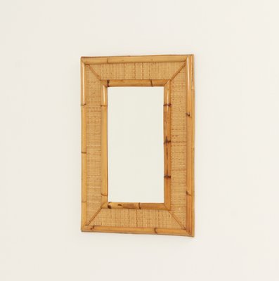 Spanish Rattan and Cane Wall Mirror, 1970s-UB-1806155