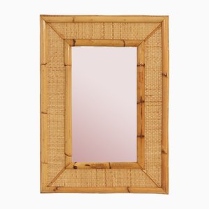 Spanish Rattan and Cane Wall Mirror, 1970s-UB-1806155