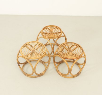 Spanish Rattan Stools, 1970s, Set of 3-UB-1806126