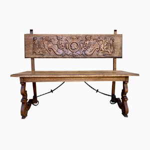 Spanish Renaissance Carved Oak Bench Banquette Escaño, 1890s-NOU-1730518