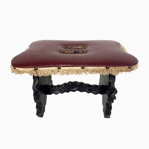 Spanish Renaissance Red Faux-Leather Footstool-WZZ-989076