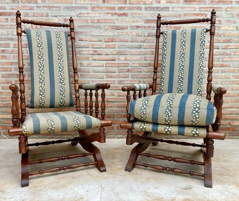 Spanish Rocking Chairs in Carved Walnut, 1960, Set of 2-NOU-1340463