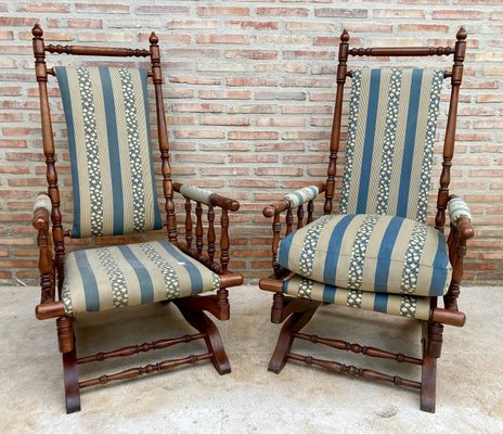 Spanish Rocking Chairs in Carved Walnut, 1960, Set of 2-NOU-1340463