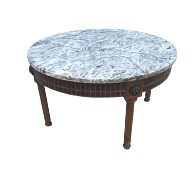 Spanish Round Side Table with Marble Top and Bronze Rivets, 19th Century-TCS-1795949