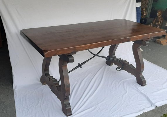 Spanish Rustic Wood and Wrought Iron Dining Table, 1950s-TCS-1057262