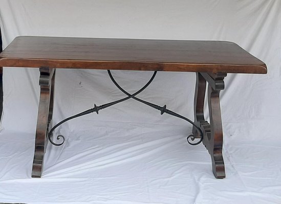 Spanish Rustic Wood and Wrought Iron Dining Table, 1950s-TCS-1057262