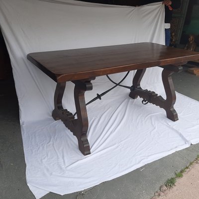 Spanish Rustic Wood and Wrought Iron Dining Table, 1950s-TCS-1057262