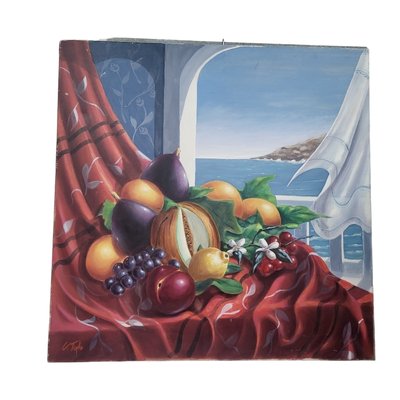 Spanish School Artist, Fruits and Mediterranean View, 1960s, Oil on Canvas-TCS-1783478