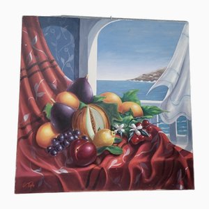 Spanish School Artist, Fruits and Mediterranean View, 1960s, Oil on Canvas-TCS-1783478