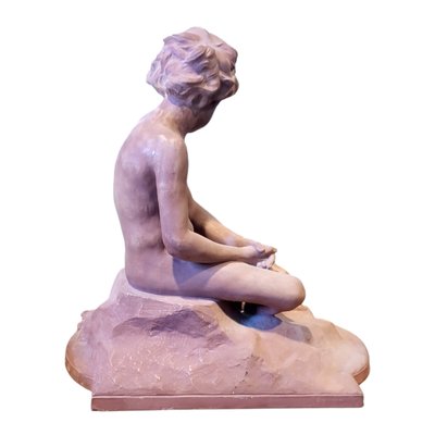 Spanish School Artist, Realistic Sculpture of a Young Man Sitting, 1980s, Bronze-TCS-1750173