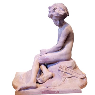 Spanish School Artist, Realistic Sculpture of a Young Man Sitting, 1980s, Bronze-TCS-1750173