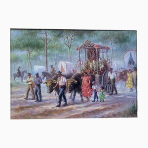 Spanish School the Fair with the Madonna on Horses El Rocio Seville, 1920s, Oil on Canvas, Framed-TCS-2017107