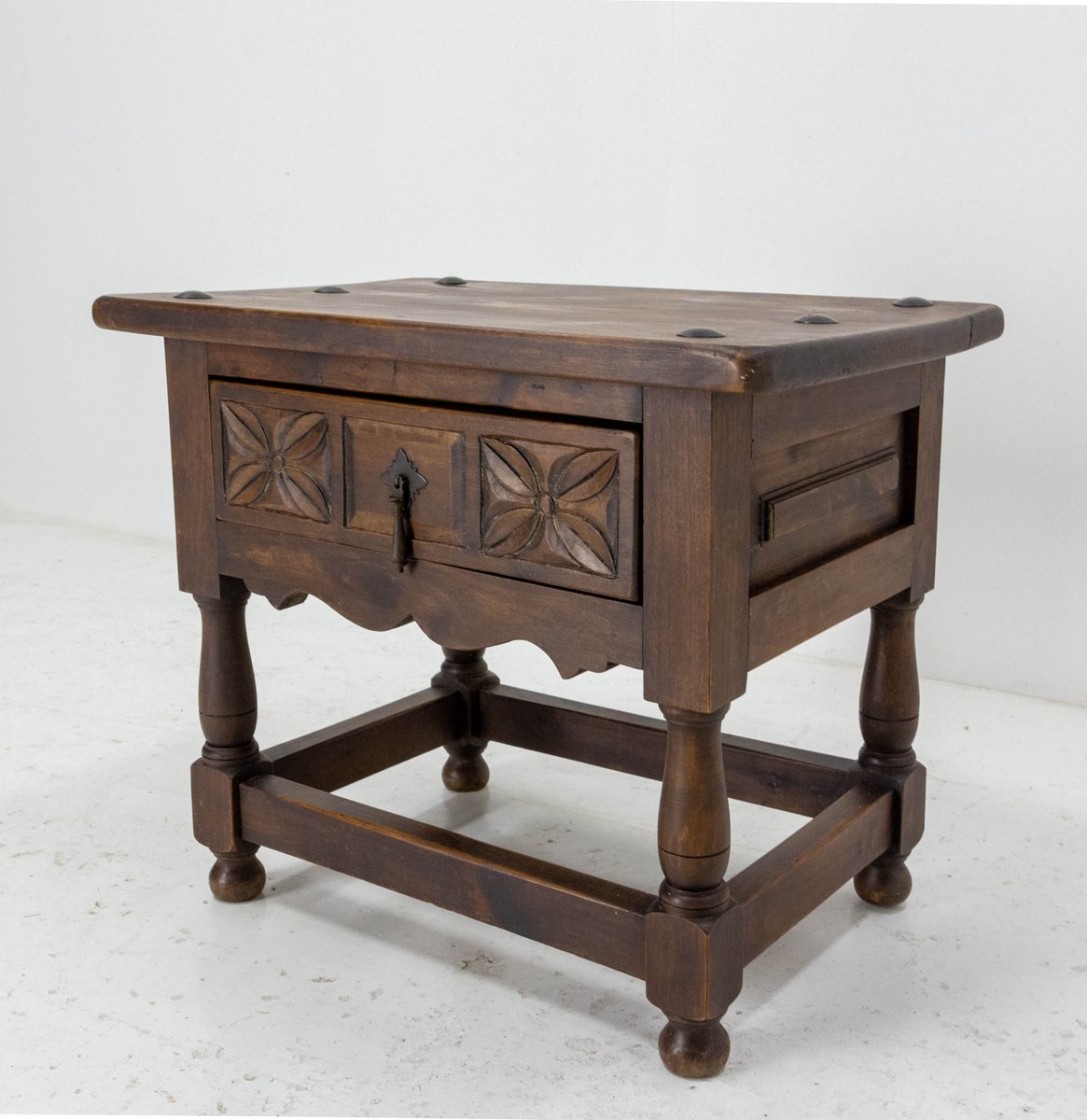 Spanish Side Cabinet or Nightstand in Poplar with Studs, 1940s-RIU-1142312