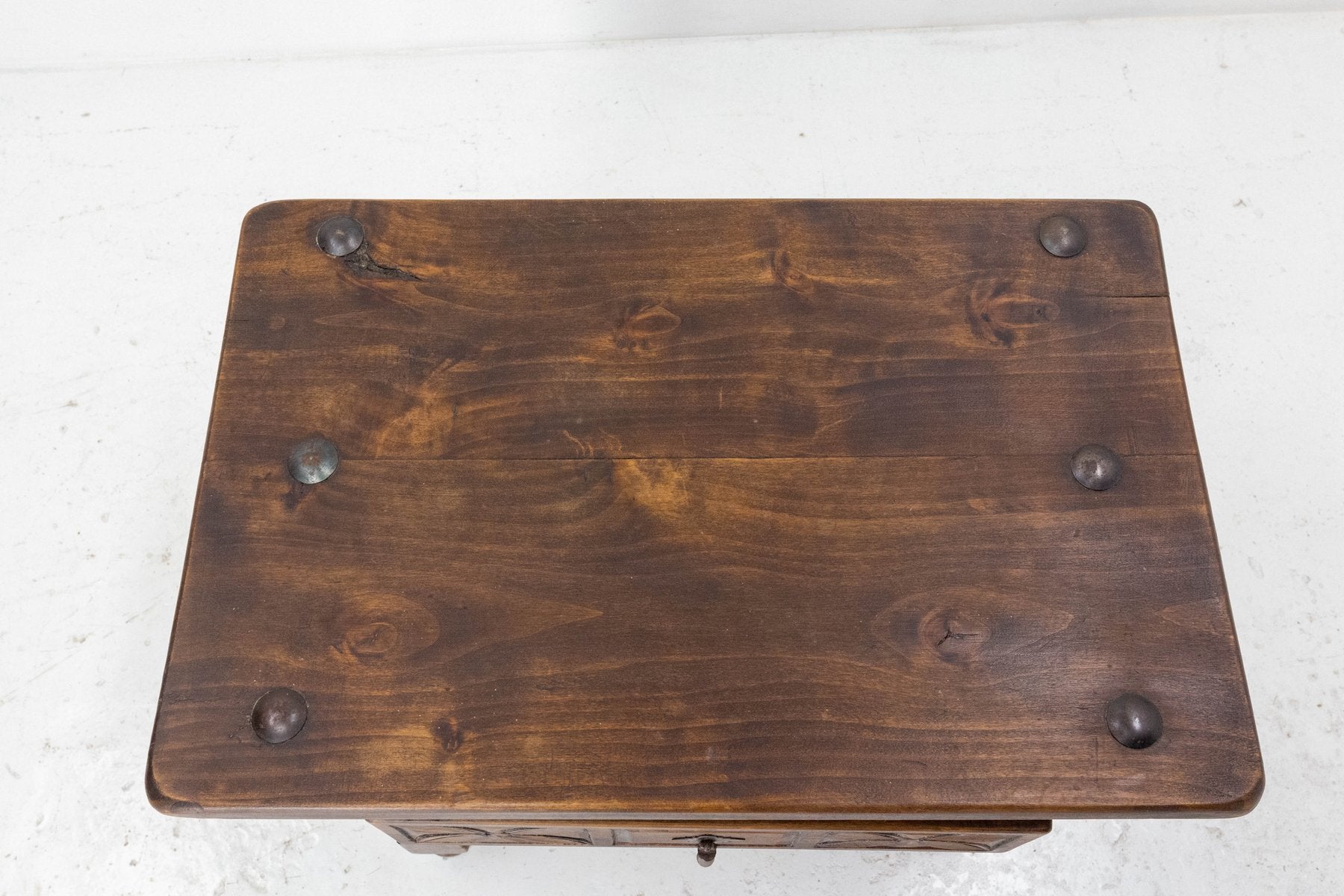 Spanish Side Cabinet or Nightstand in Poplar with Studs, 1940s