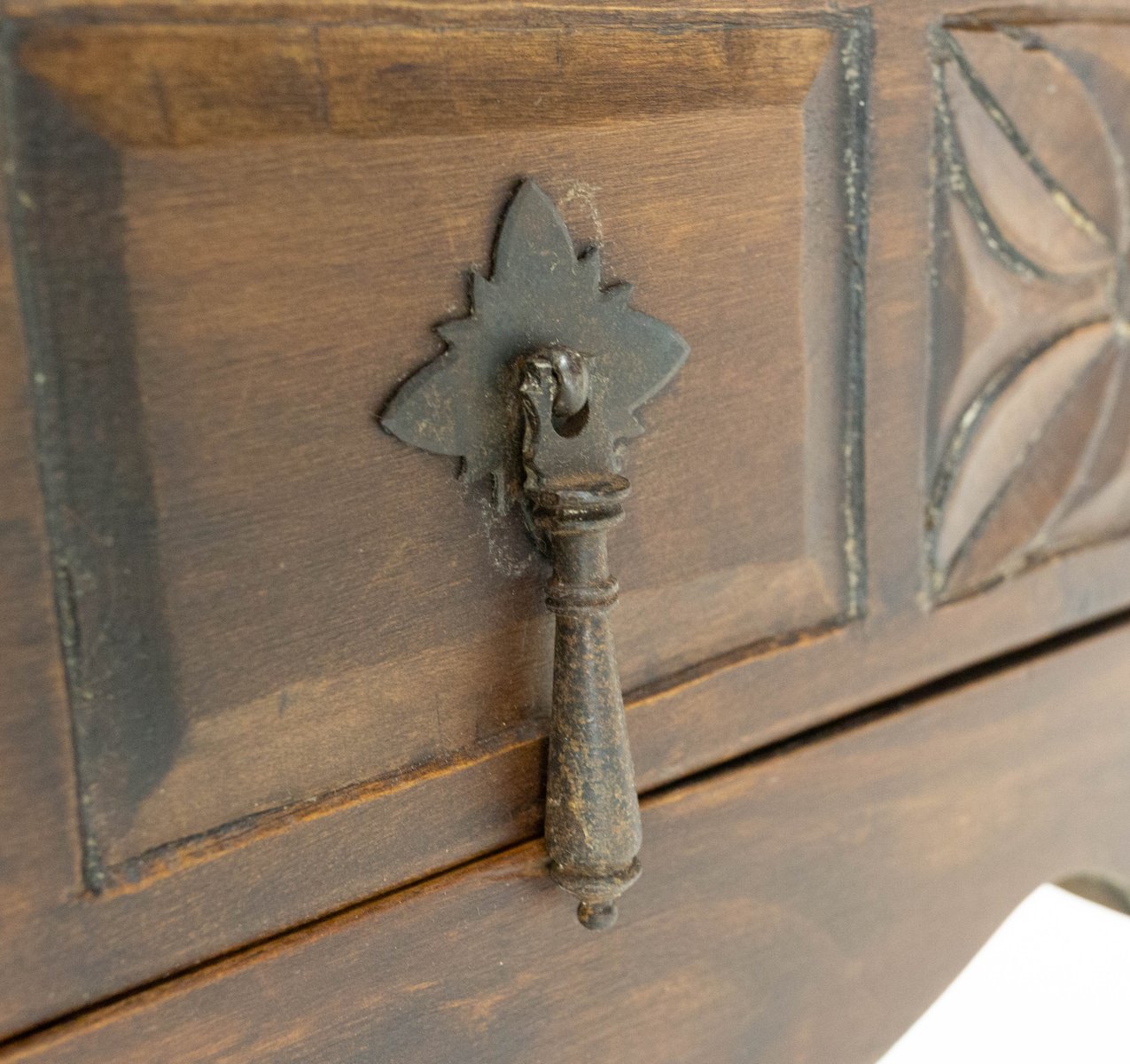 Spanish Side Cabinet or Nightstand in Poplar with Studs, 1940s