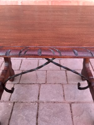 Spanish Side Table in Chestnut with Carved Lyre Legs, 18th-Century-NOU-828497