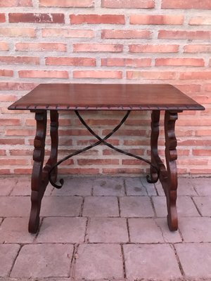 Spanish Side Table in Chestnut with Carved Lyre Legs, 18th-Century-NOU-828497