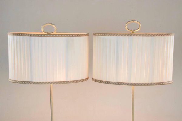 Spanish Silver-Plated Flower Table Lamps, 1960s, Set of 2-GXL-590535