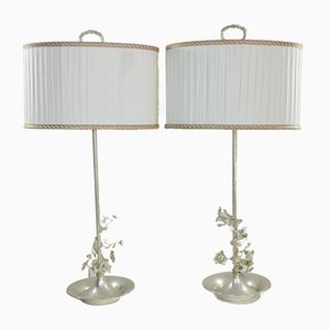 Spanish Silver-Plated Flower Table Lamps, 1960s, Set of 2-GXL-590535