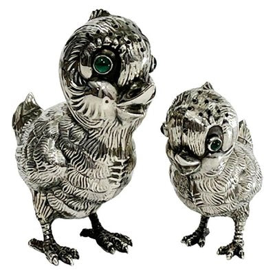 Spanish Silver Salt and Pepper Shakers in the Shape of Chicks, 1940s, Set of 2-UCH-1224372