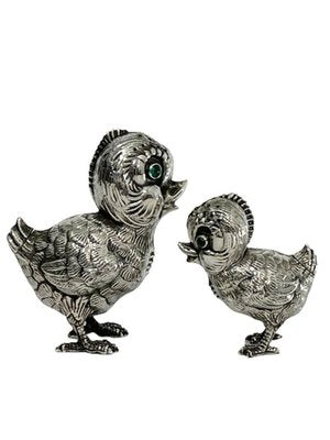 Spanish Silver Salt and Pepper Shakers in the Shape of Chicks, 1940s, Set of 2-UCH-1224372