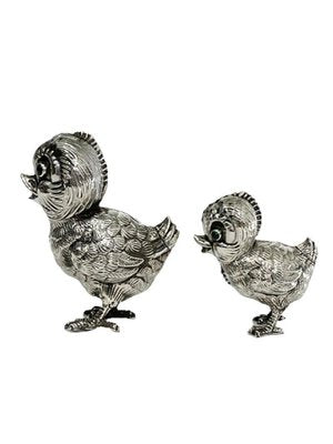 Spanish Silver Salt and Pepper Shakers in the Shape of Chicks, 1940s, Set of 2-UCH-1224372