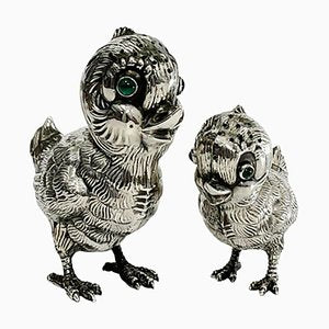 Spanish Silver Salt and Pepper Shakers in the Shape of Chicks, 1940s, Set of 2-UCH-1224372