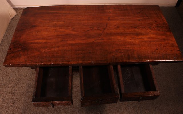 Spanish Table with Three Drawers in Chestnut, 17th Century-HPU-965536