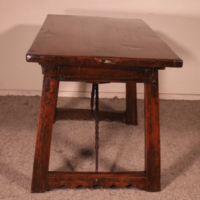 Spanish Table with Three Drawers in Chestnut, 17th Century-HPU-965536