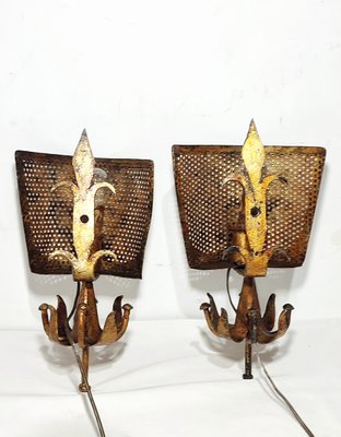 Spanish Wall Sconces in Wrought Iron, 1970s, Set of 2-RGF-2017587