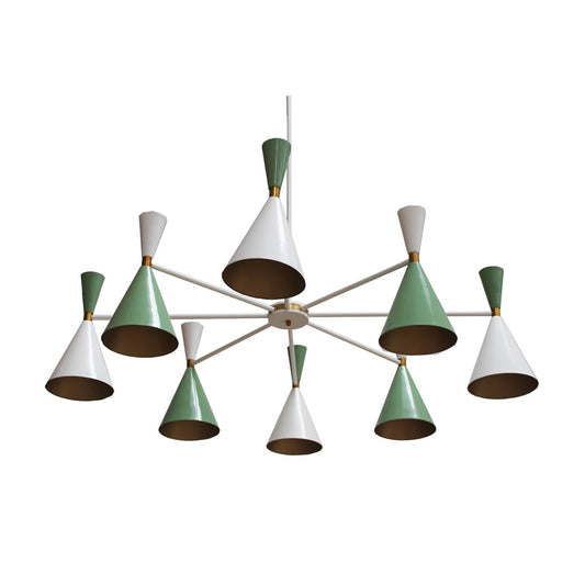 Spanish White and Green Lacquered Suspension Lamp