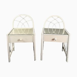 Spanish White Bamboo & Wicker Bedside Tables, 1980s, Set of 2-TCS-1059255