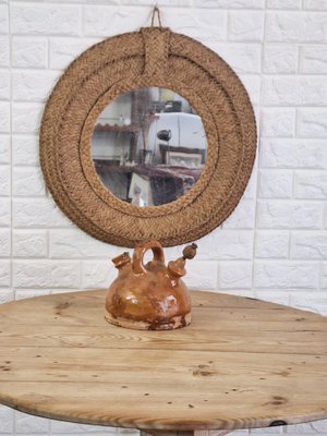 Spanish Woven Esparto Round Wall Mirror, 1970s-FRB-1798184