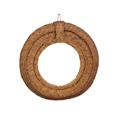 Spanish Woven Esparto Round Wall Mirror, 1970s-FRB-1798184