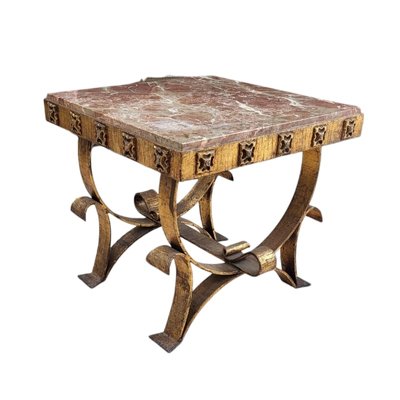 Spanish Wrought Iron Side Table with Marble Top-TCS-1780735