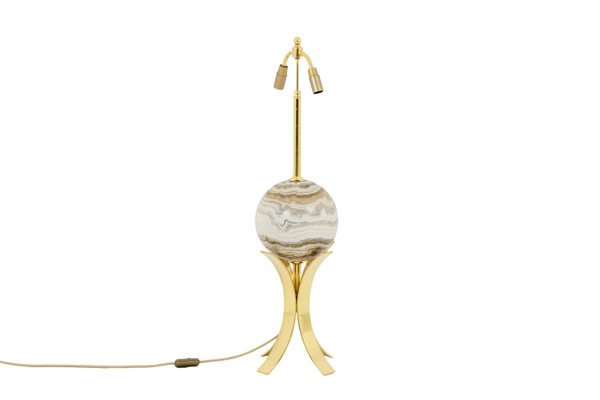 Sphere Table Lamp in Marble and Gilt Brass, 1970s-CEJ-673404