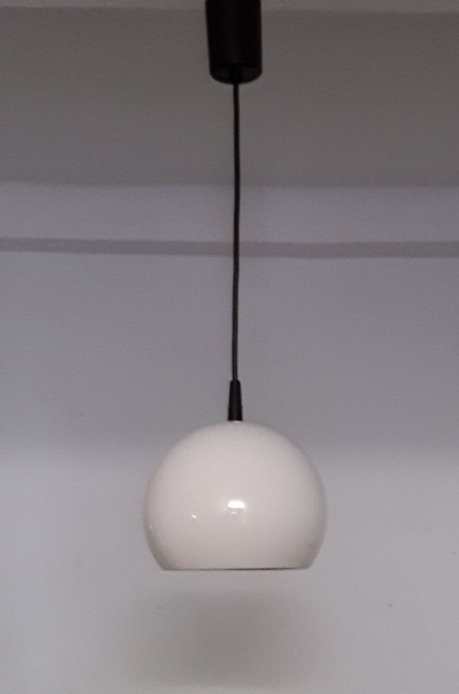 Spherical Ceiling Lamp with a White Painted Metal Shade, Black Cable and Black Canopy, 1970s