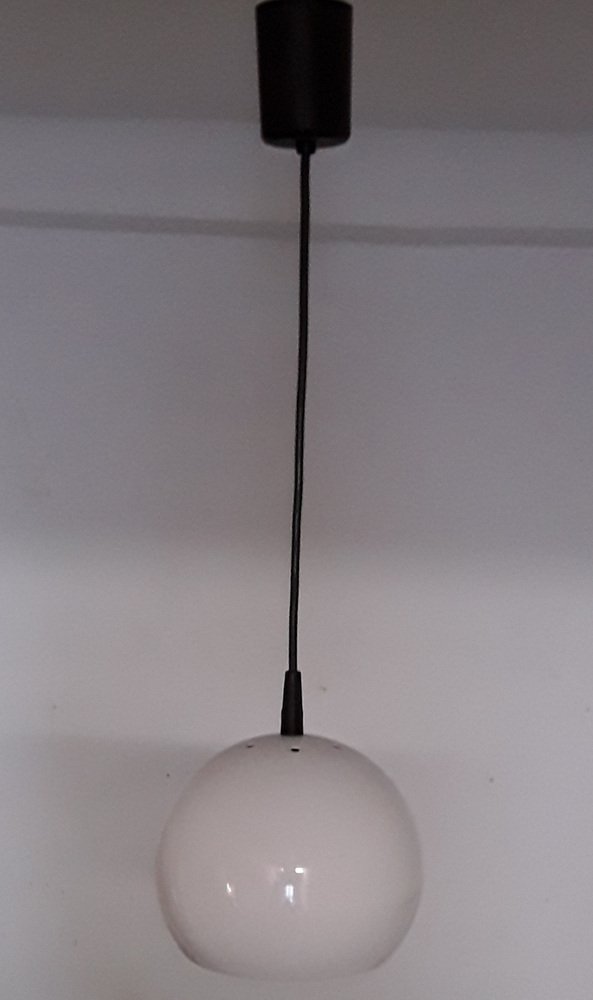 Spherical Ceiling Lamp with a White Painted Metal Shade, Black Cable and Black Canopy, 1970s