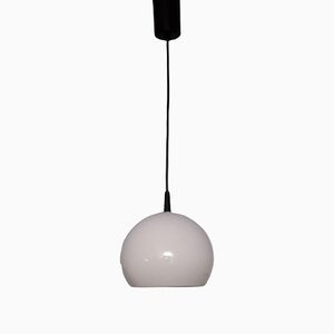 Spherical Ceiling Lamp with a White Painted Metal Shade, Black Cable and Black Canopy, 1970s-HOI-1275078